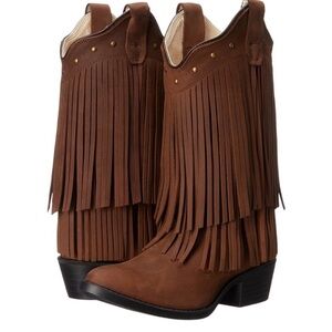 Old West Girls' Corona Leather Fringe Western Boots toddler girls size 11 rodeo